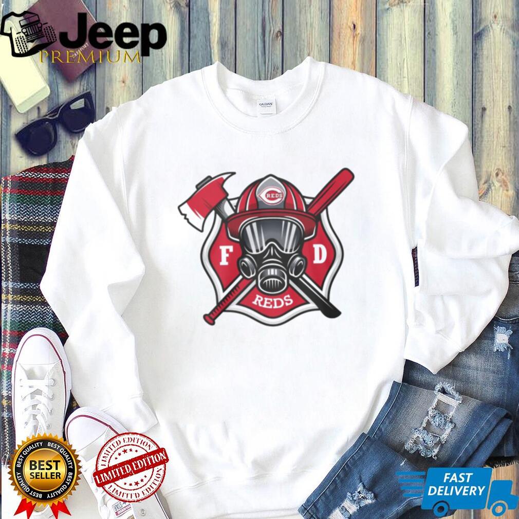 Cincinnati Reds Fire Department FD Logo Baseball Fans First Responders White T Shirt