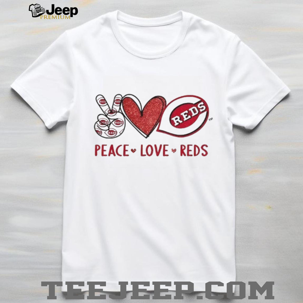Cincinnati Reds Peace Love Reds Baseball Logo T Shirt