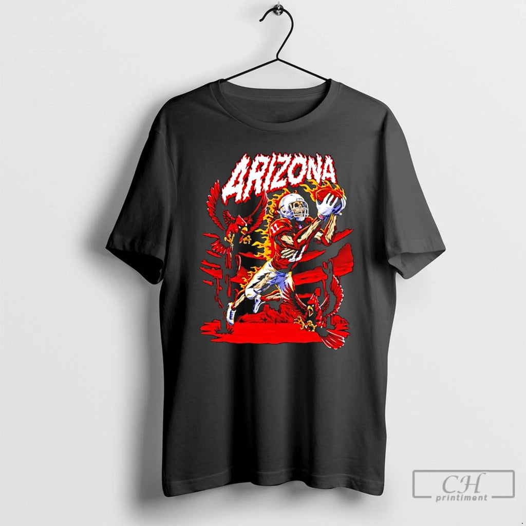 Classic Arizona Red Cardinals Skeleton Player 11 Catching Ball With Fire Birds Desert Scene