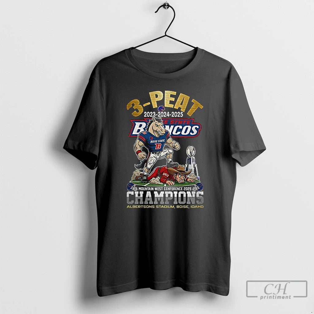 Classic Boise State Broncos 2025 Mountain West Conference Champions 3 Peat 2023 2025 T Shirts