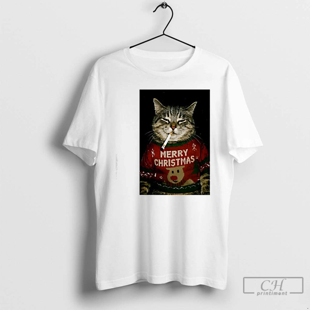 Classic Christmas Cat Smoking Graphic