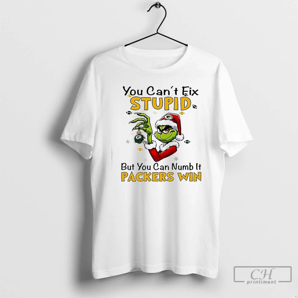Classic Grinch You Cant Fix Stupid But You Can Numb It Green Bay Packers Win