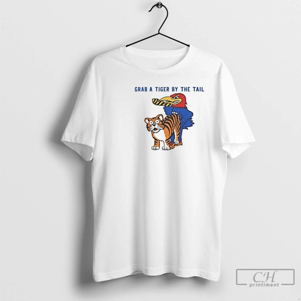Classic Kansas Vs Missouri Rivalry Grab A Tiger By The Tail Circle White T Shirts