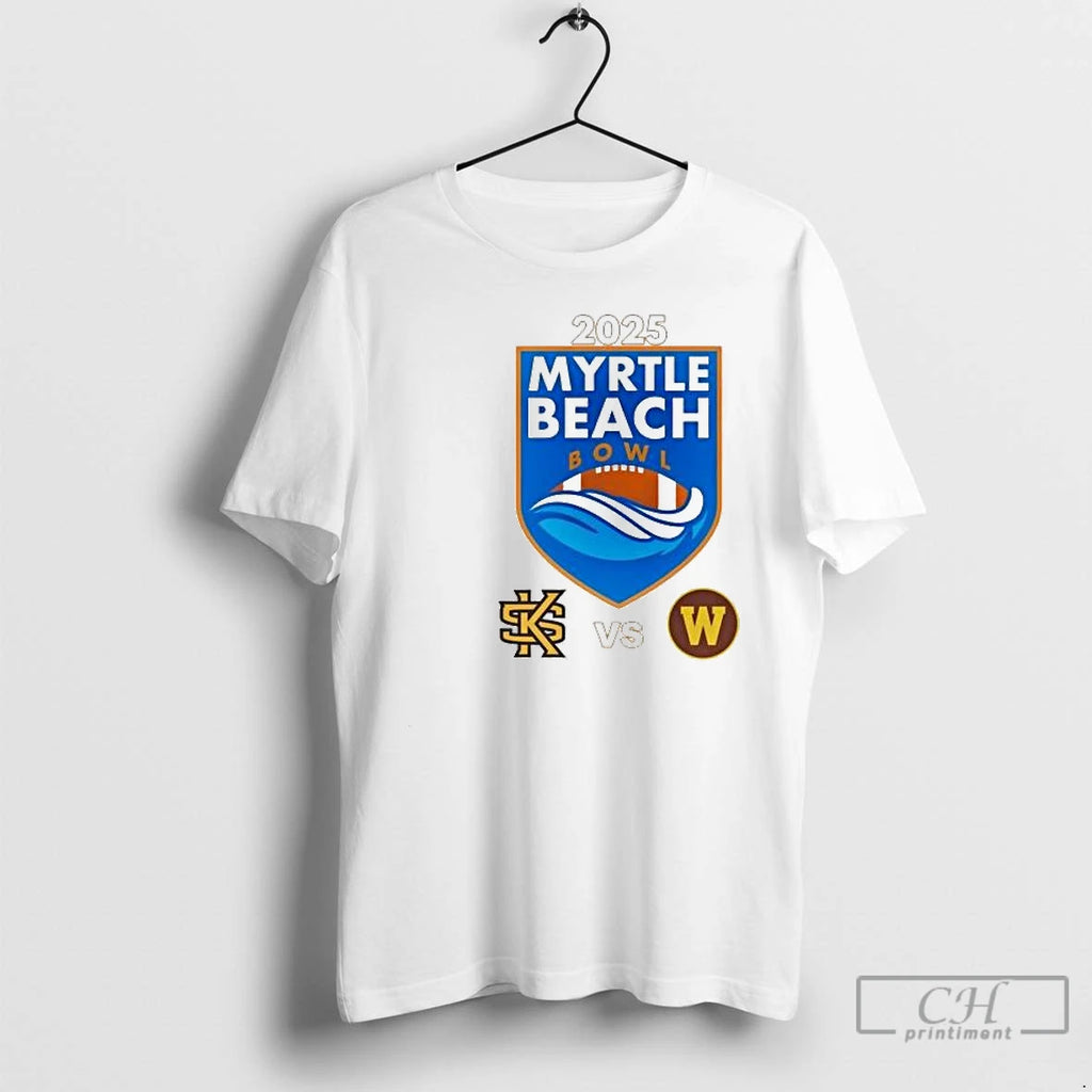 Classic Kennesaw State Vs Western Michigan 2025 Myrtle Beach Bowl Circle White T Shirts Sweater