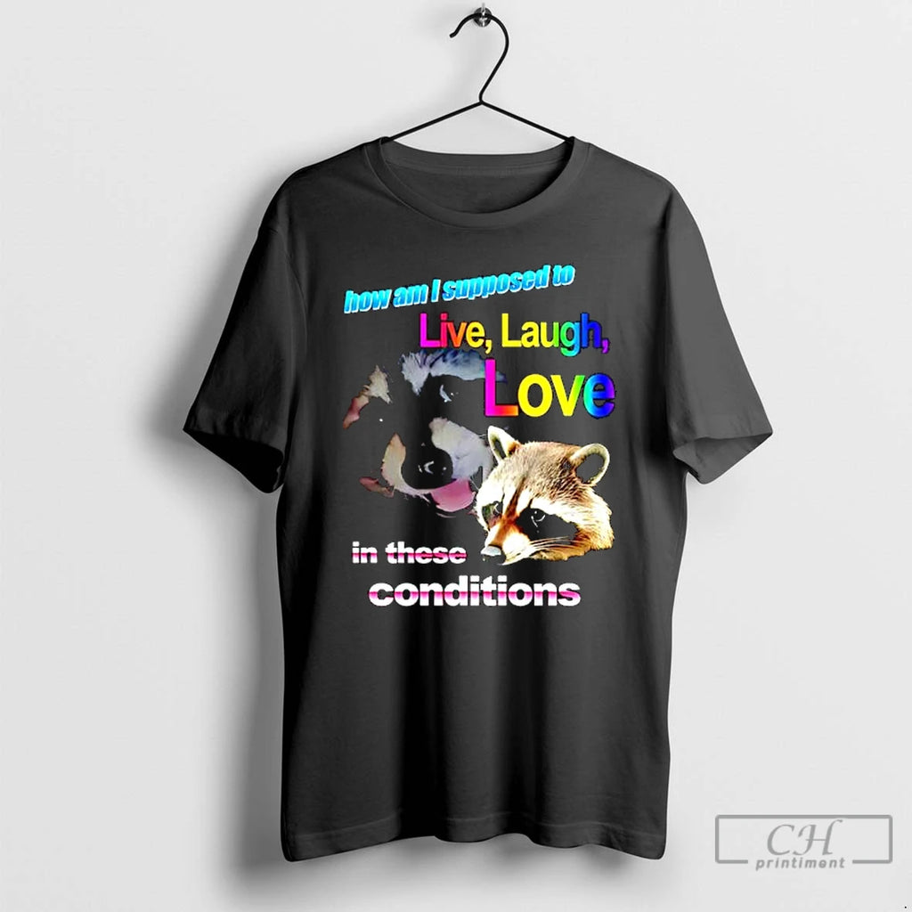 Classic Live Laugh Love Raccoon Rainbow Graphic