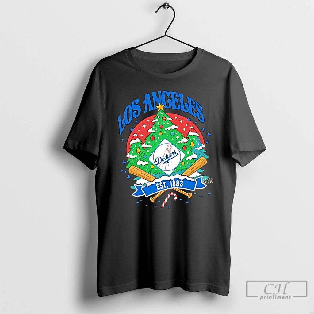 Classic Los Angeles Dodgers Ugly Christmas Tree Motif Est 1883 Logo