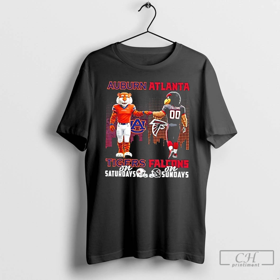 Classic Mascots Auburn Tigers On Saturdays X Atlanta Falcons On Sundays Skyline T Shirts Sweater Hoodie, Sweatshirt