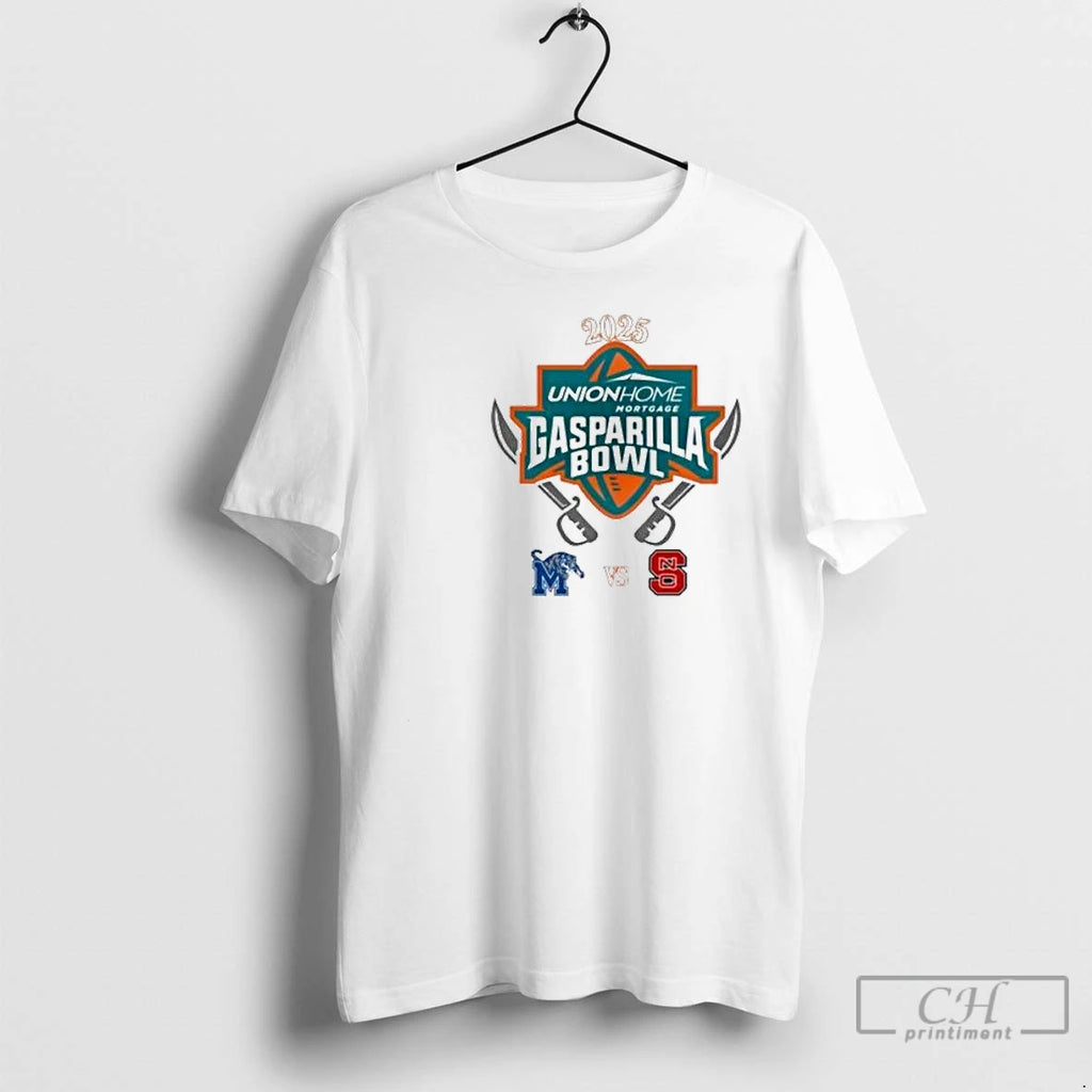 Classic Memphis Vs Nc State 2025 Union Home Mortgage Gasparilla Bowl Circle White T Shirts