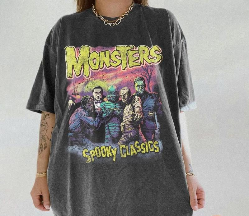 Classic Movie Monsters T-Shirt, Comfort Colors, Horror Tee, Goth Shirt, Alt Clothing, Dracula, Frankenstein, The Wolfman, Unisex, Gothic