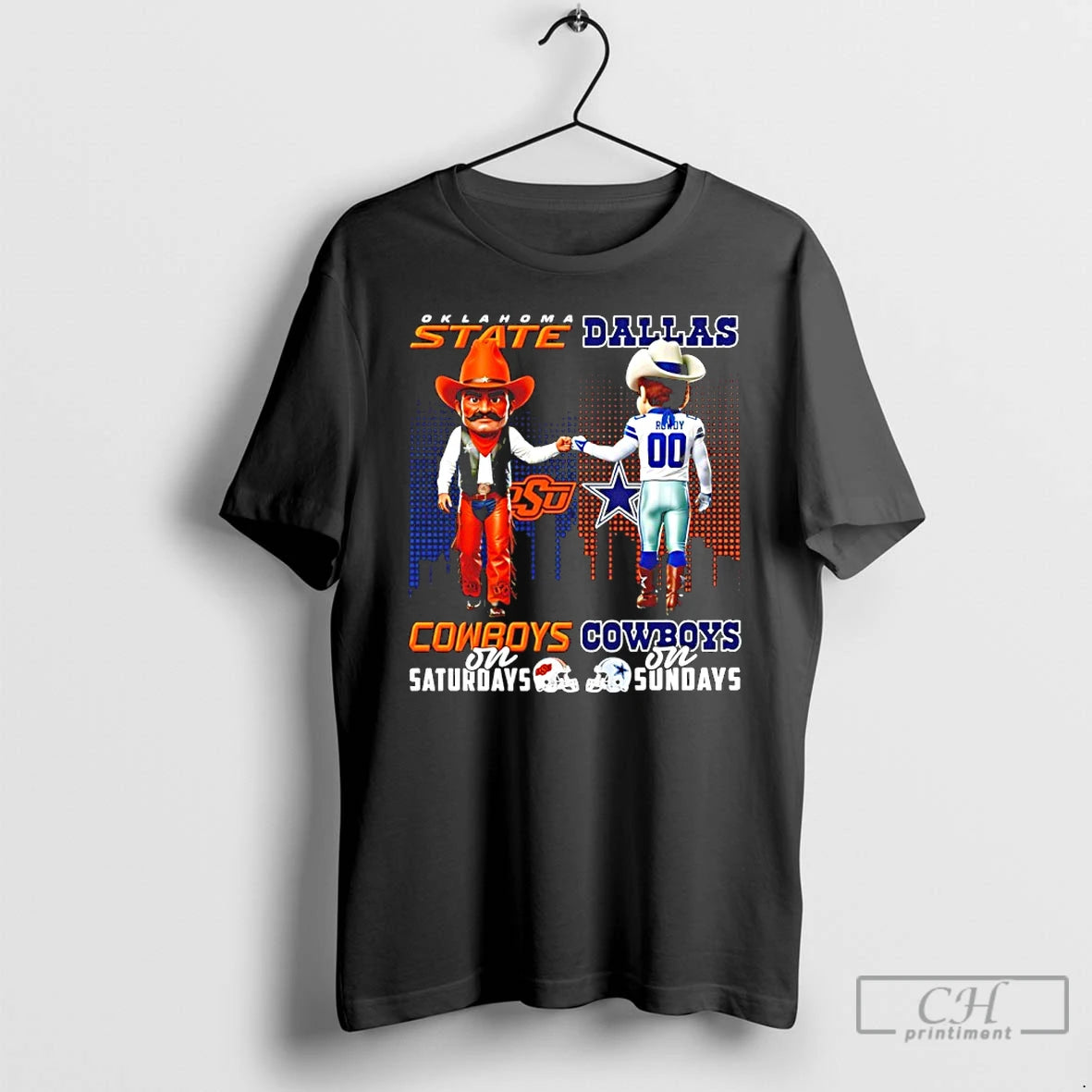 Classic Oklahoma State Cowboys On Saturdays Vs Dallas Cowboys On Sundays Mascot Skyline T Shirts