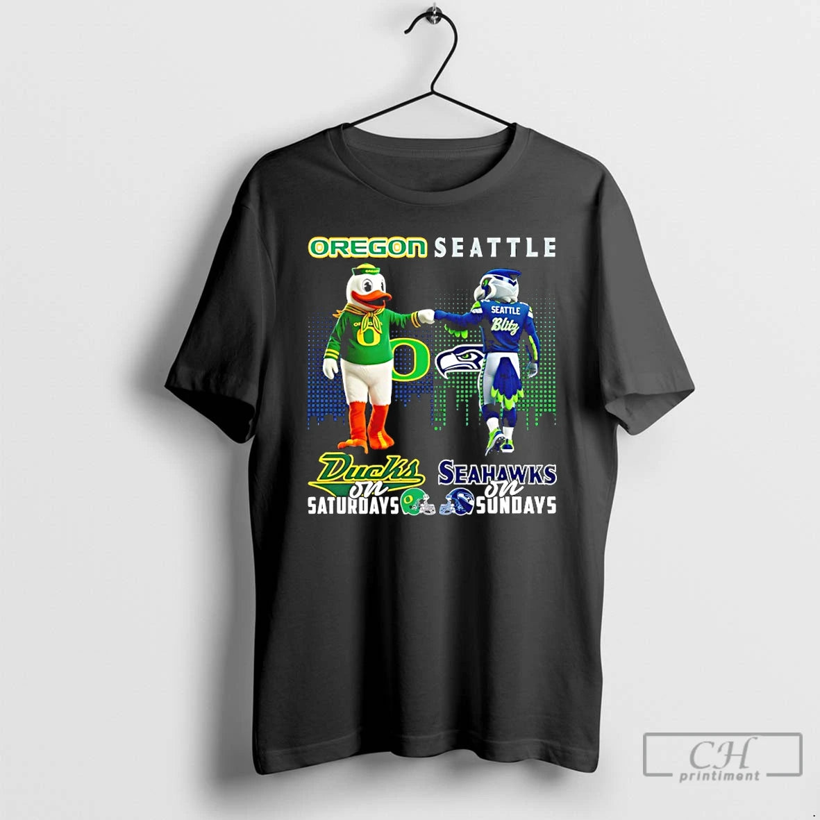 Classic Oregon Ducks On Saturdays Vs Seattle Seahawks On Sundays Mascot Skyline T Shirts Sweater