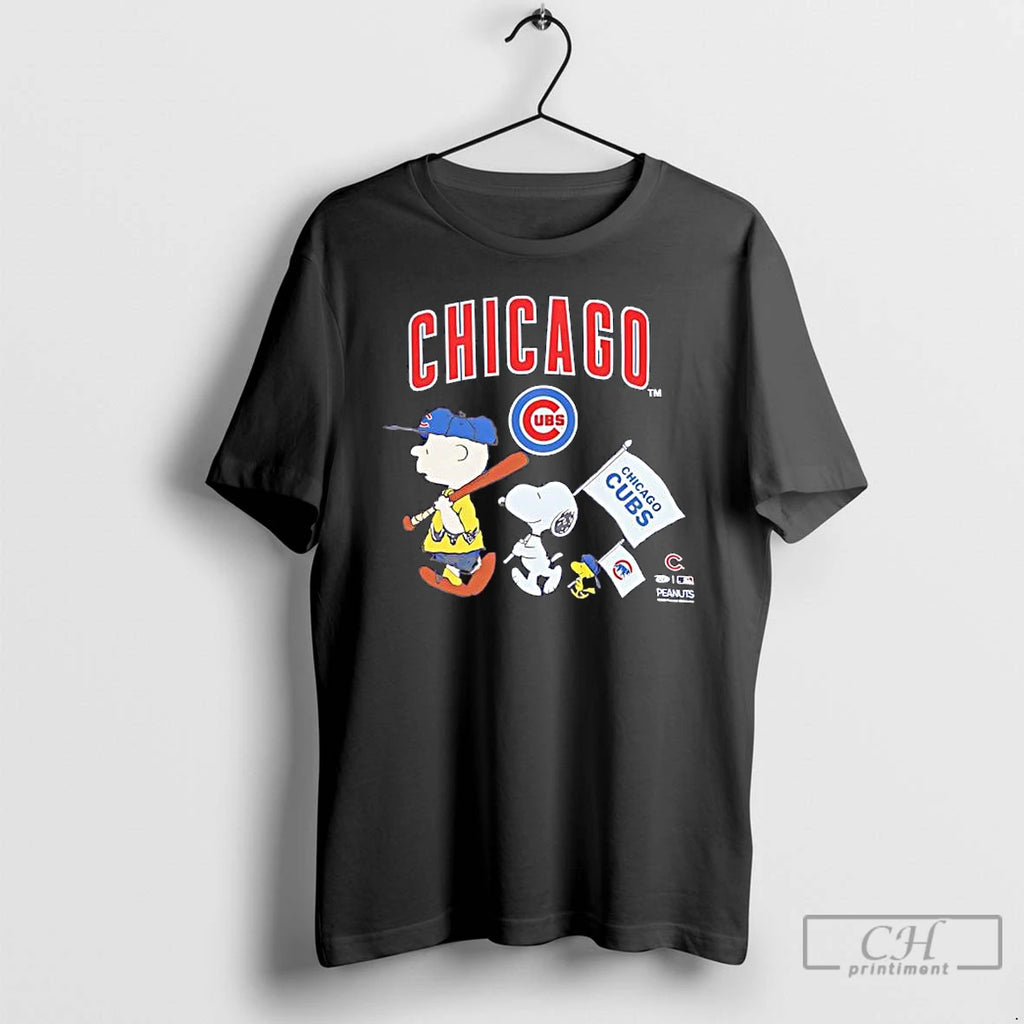 Classic Peanuts Chracters Flag With Chicago Cubs Royal