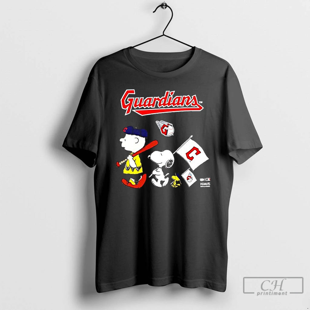 Classic Peanuts Chracters Flag With Cleveland Guardians