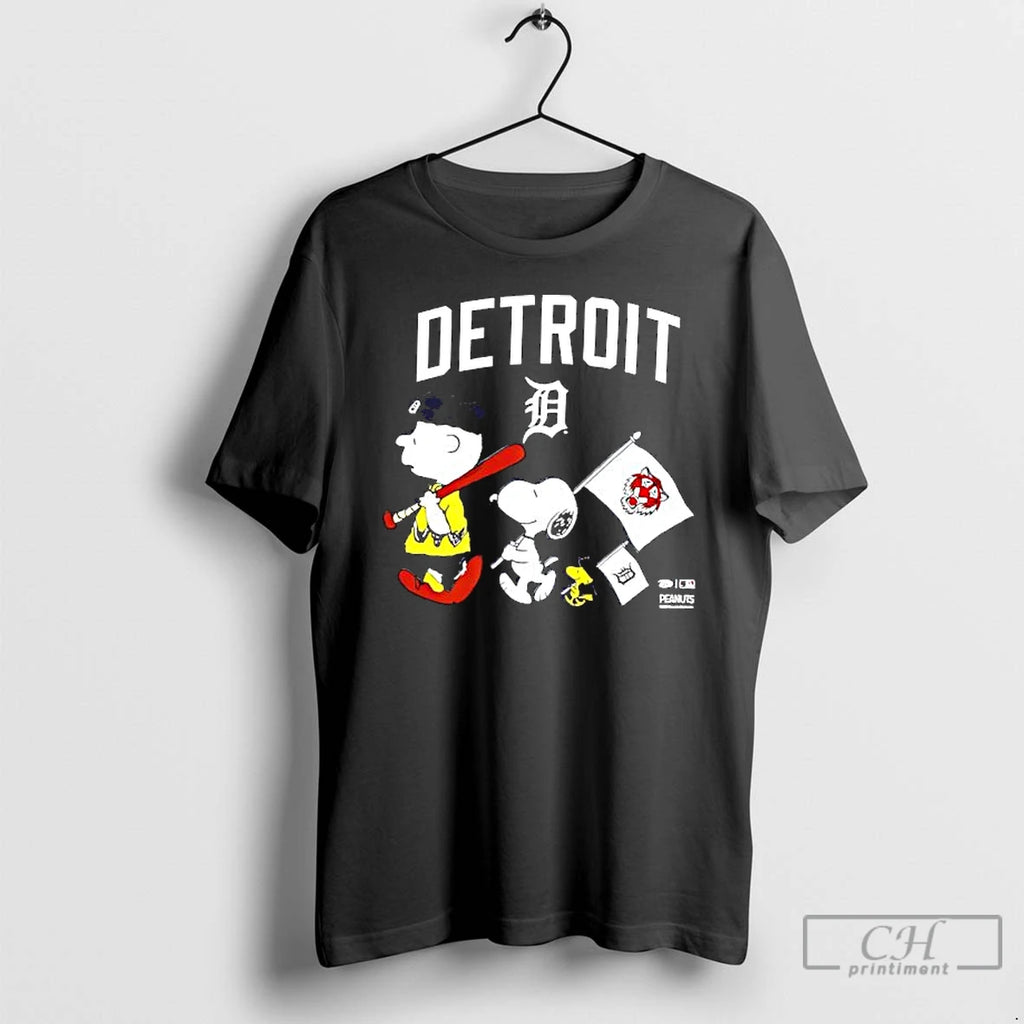 Classic Peanuts Chracters Flag With Detroit Tigers