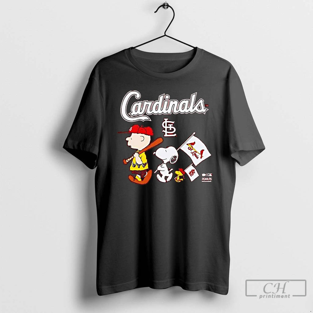 Classic Peanuts Chracters Flag With St Louis Cardinals Red