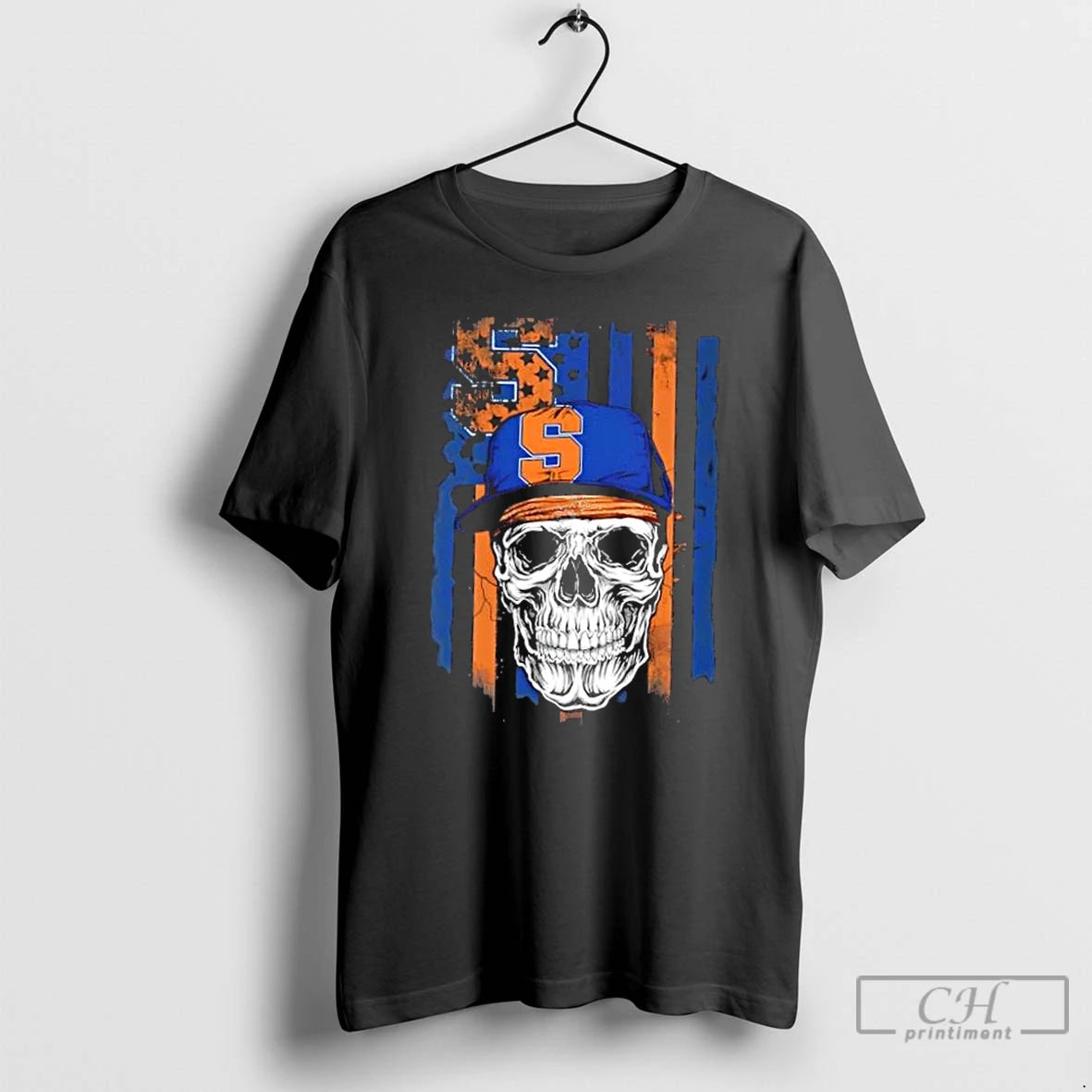 Classic Skull Wearing A Cap Syracuse Orange Us Flag T-Shirts, Hoodie, Sweatshirt | WearSparks.com