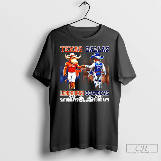 Classic Texas Longhorns On Saturdays Vs Dallas Cowboys On Sundays Mascot City Skyline T Shirts Hoodie, Sweatshirt