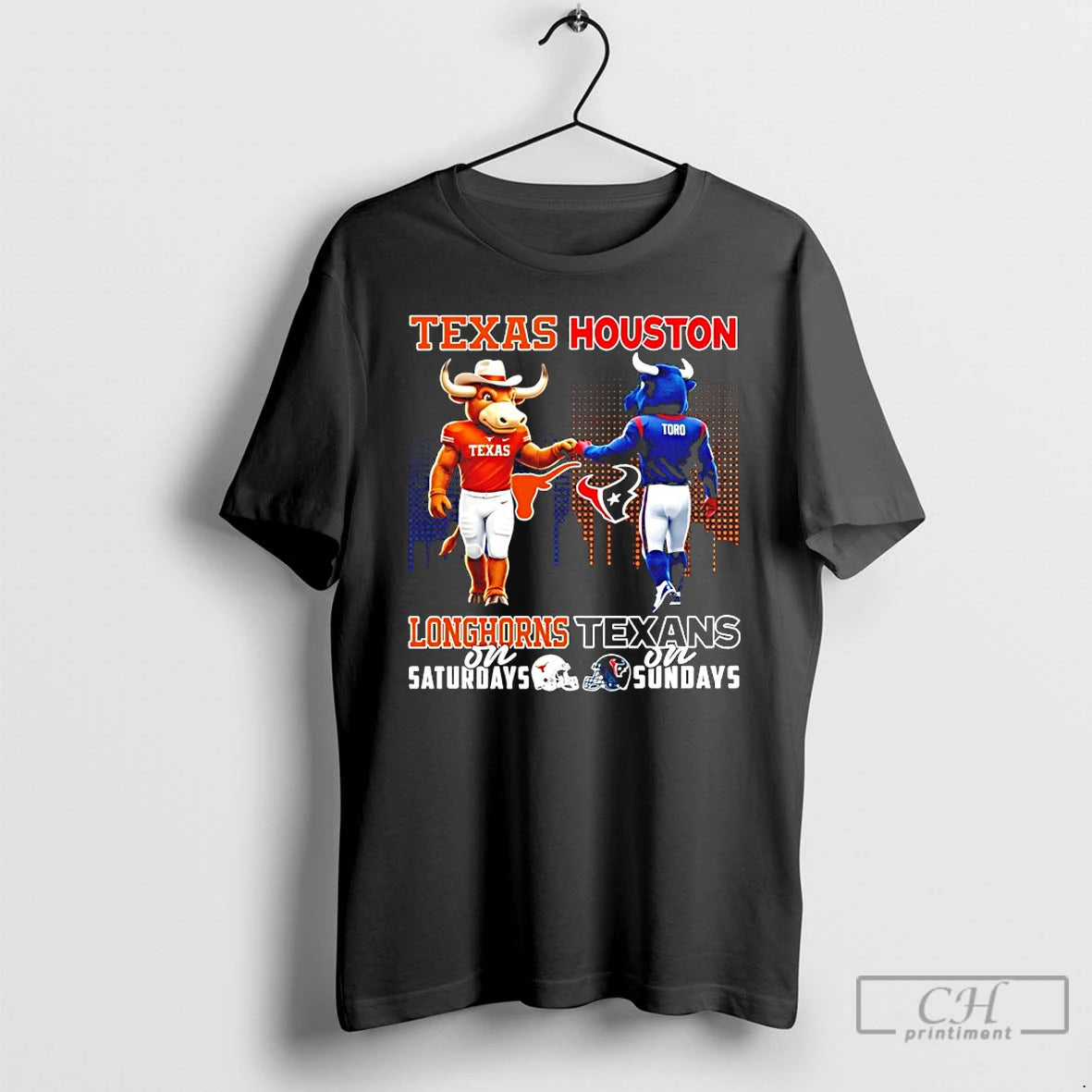 Classic Texas Longhorns On Saturdays Vs Houston Texans On Sundays Mascot Skyline T Shirts Sweater