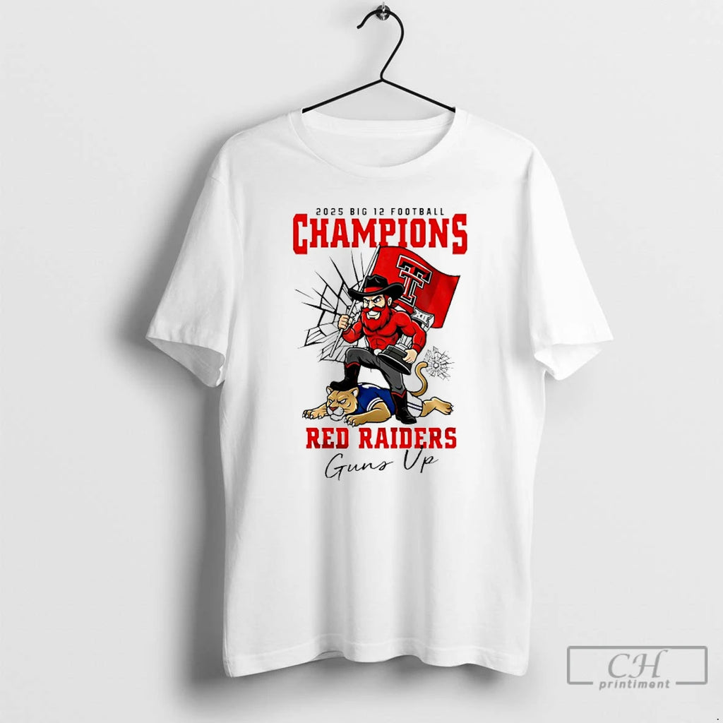 Classic Texas Tech Red Raiders Ncaa 2025 Big 12 Football Champions Guns Up T Shirts