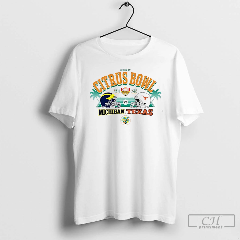 Classic Texas Vs Michigan 2025 Cheez It Citrus Bowl 2 Team Helmets Stadium T Shirts