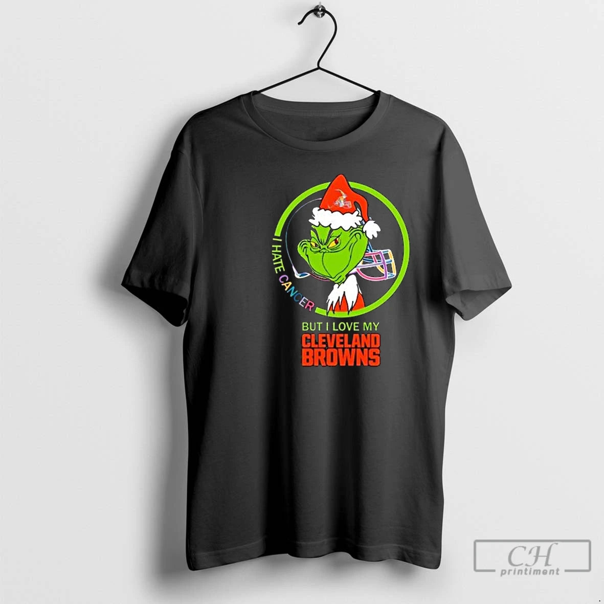 Classic The Grinch I Hate Cancer But I Love My Cleveland Browns Merry Christmas Circle T-Shirts, Hoodie, Sweatshirt