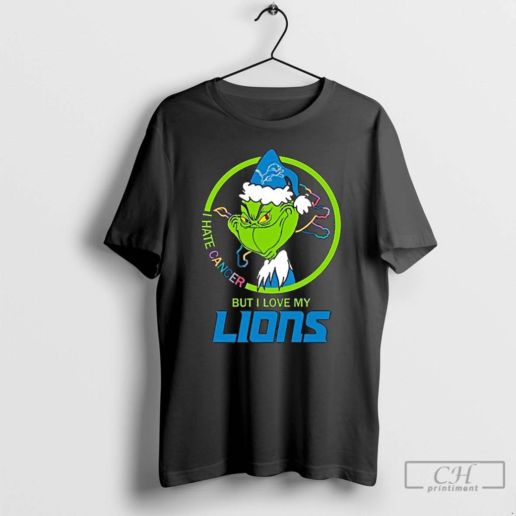 Classic The Grinch I Hate Cancer But I Love My Detroit Lions Merry Christmas