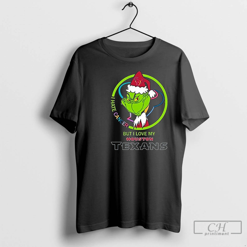 Classic The Grinch I Hate Cancer But I Love My Houston Texans Merry Christmas Circle