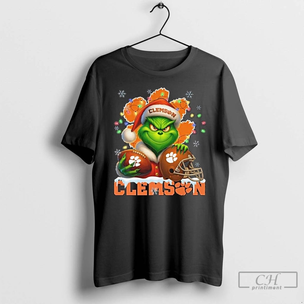 Classic The Grinch X Ball And Helmet Clemson Tigers Merry Christmas 2025 T Shirts Sweater