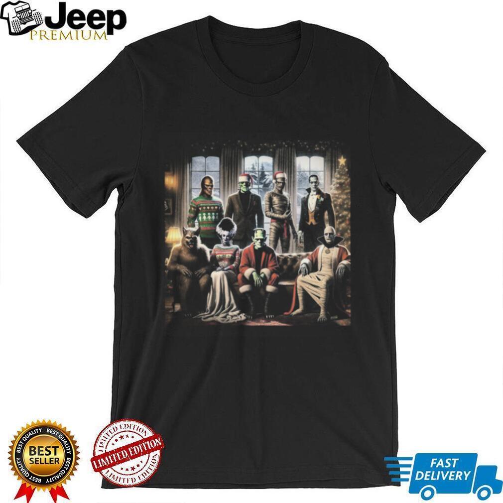 Classic Universal Monsters Christmas Party Scene T Shirt