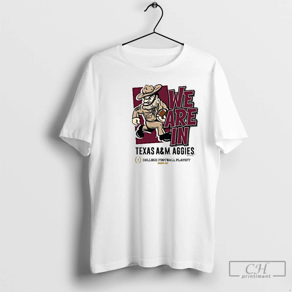 Classic We Are In Texas Am Aggies 2025 Cfp Bound Mascot Circle White T Shirts