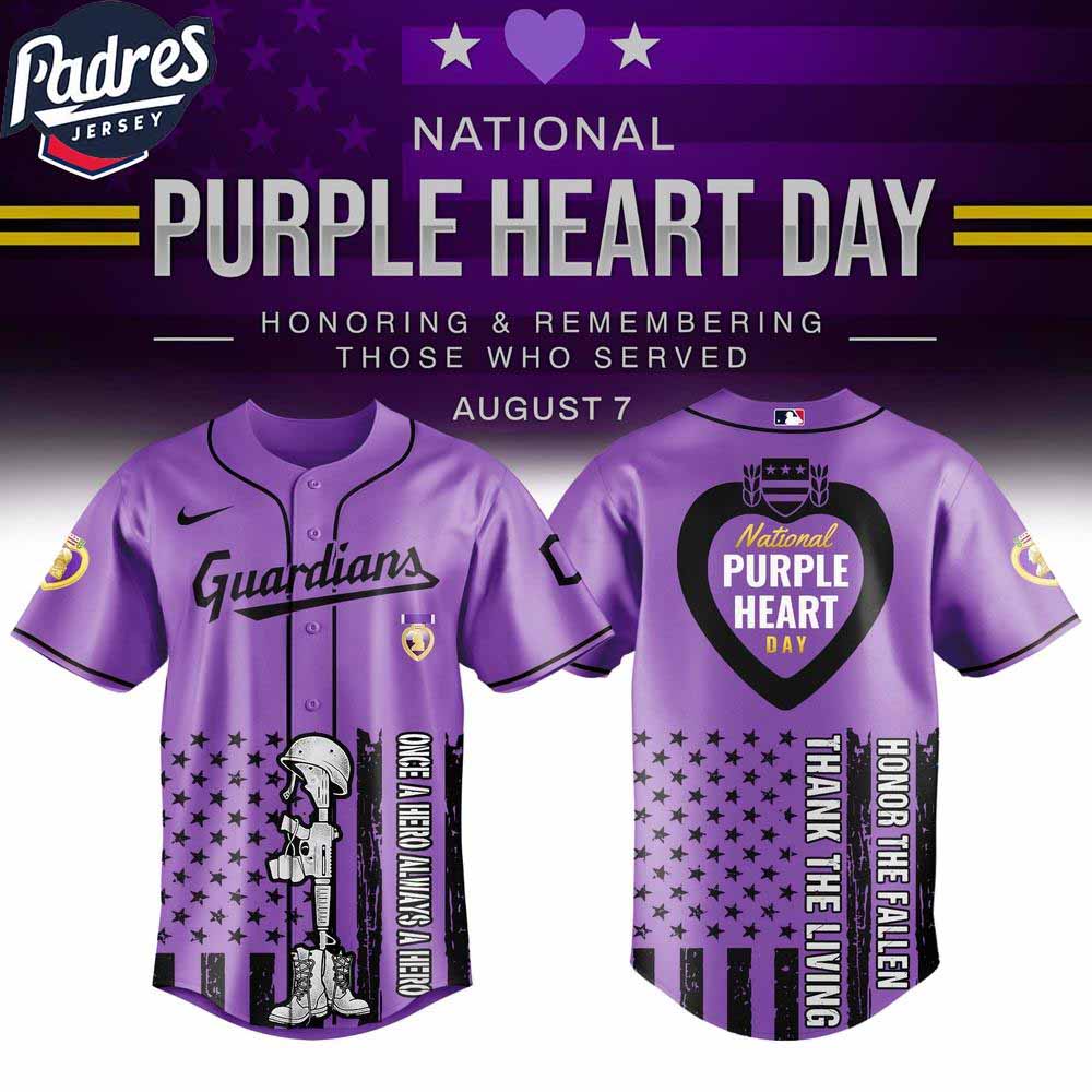 Cleveland Guardians MLB X Purple Heart Day Personalized Baseball Jersey - Padres Jersey Oasis: Elevate Your Baseball...