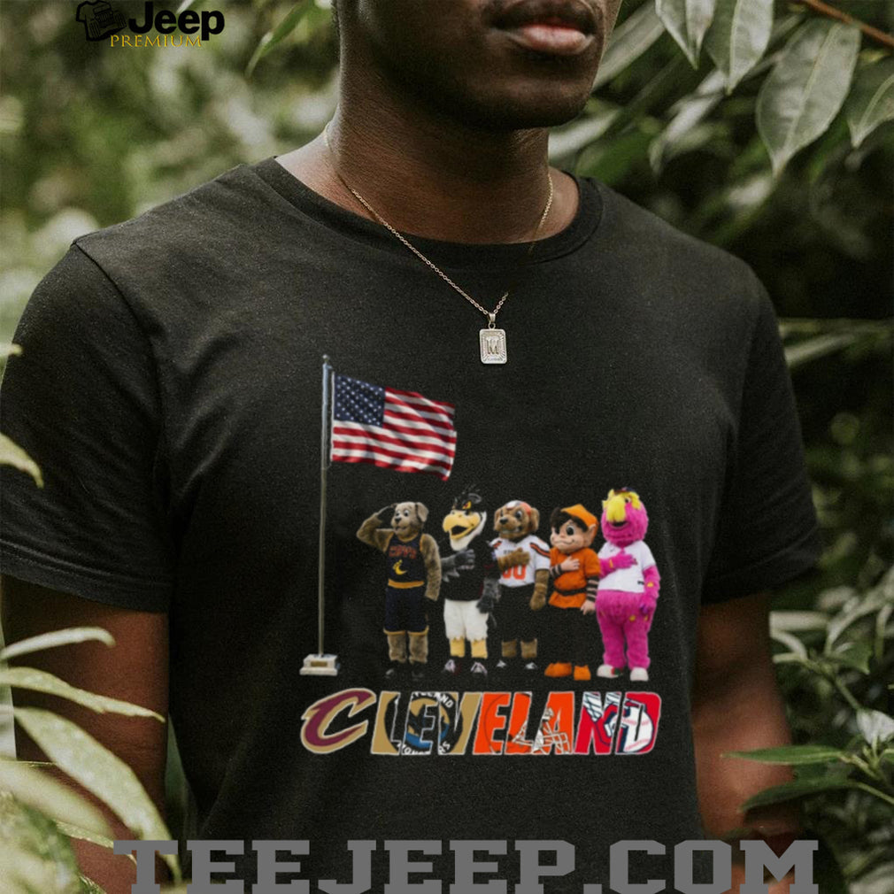Cleveland Sports Mascots Saluting American Flag Patriotic Coffee T Shirt