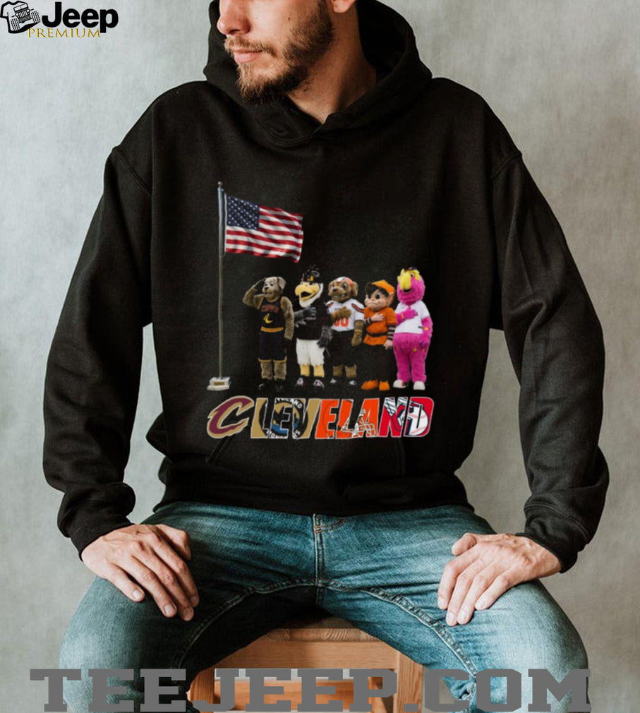 Cleveland Sports Mascots Saluting American Flag Patriotic Coffee T Shirt