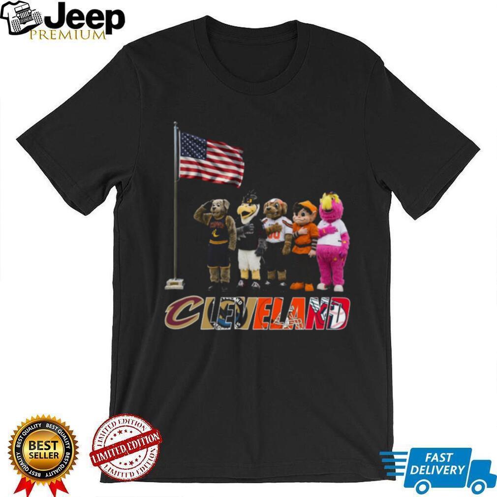 Cleveland Sports Mascots Saluting American Flag Patriotic Coffee T Shirt