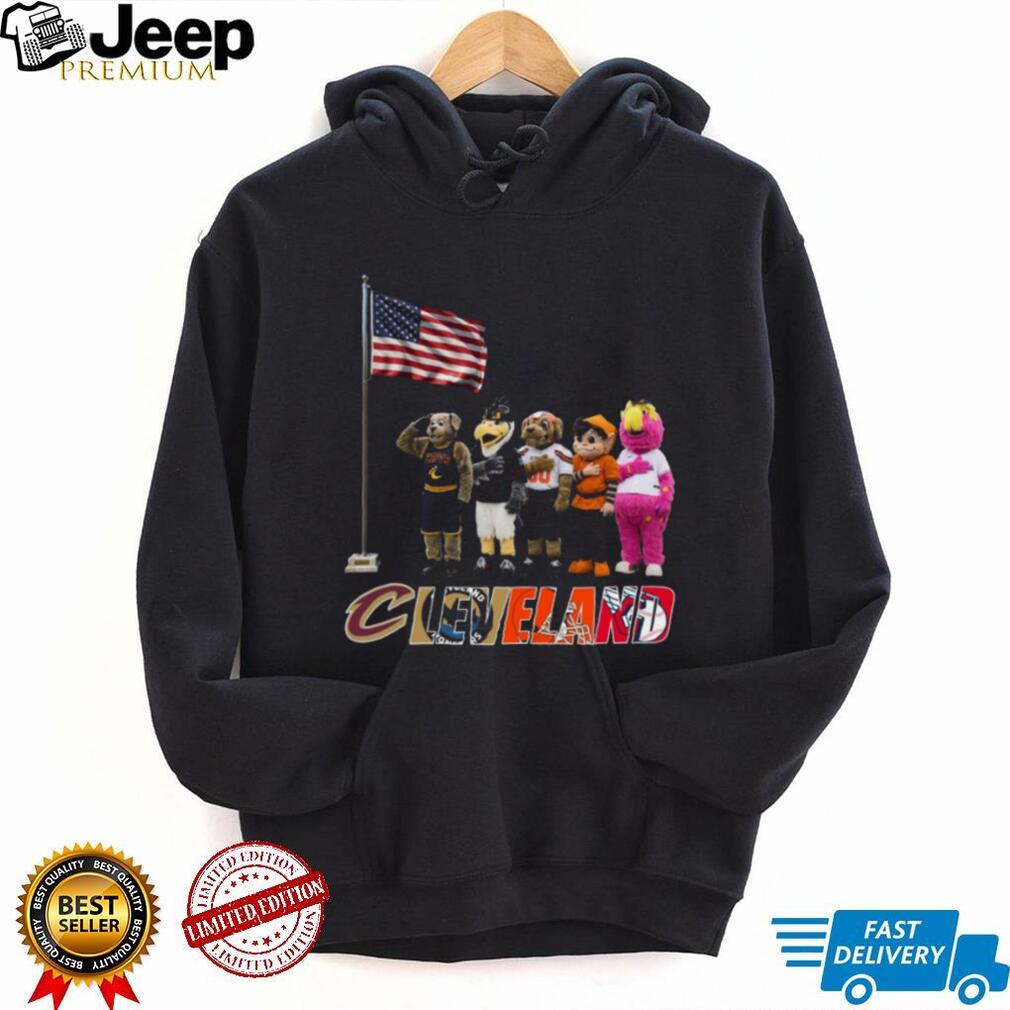 Cleveland Sports Mascots Saluting American Flag Patriotic Coffee T Shirt