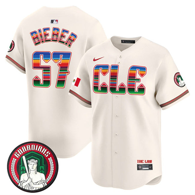 Cleveland Guardians #57 Shane Bieber Cream Mexico Vapor Premier Limited Stitched