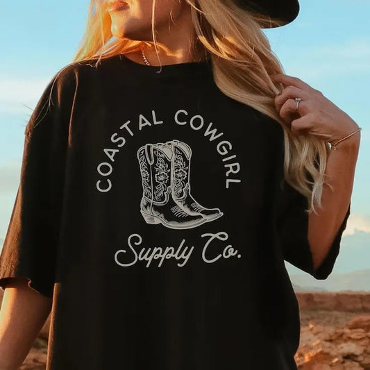 Coastal Cowgirl Shirt, Country Western TShirt, Boho Cowgirl Crewneck Tee, Beach Cowgirls, Cowgirl Surf T-Shirt, Retro...
