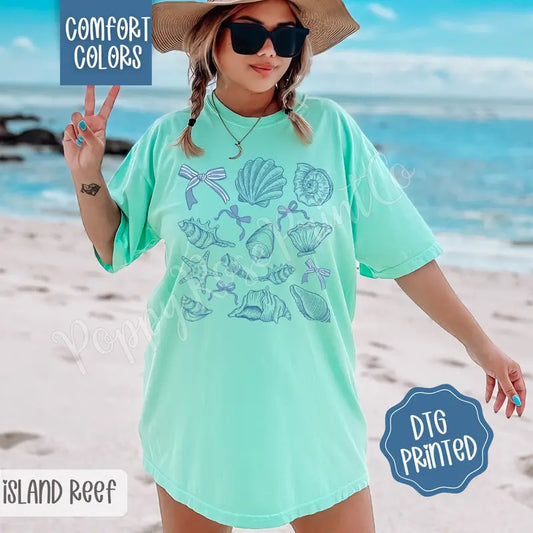 Coastal Seashells Comfort Colors Tshirt, Cute Summer Tee, Girly Beach Shirt