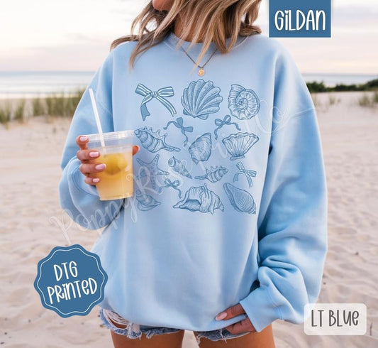 Coastal Seashells Sweatshirt, Cute Summer Sweater, Girly Beach Crewneck T-Shirts, Hoodie | WearSparks.com