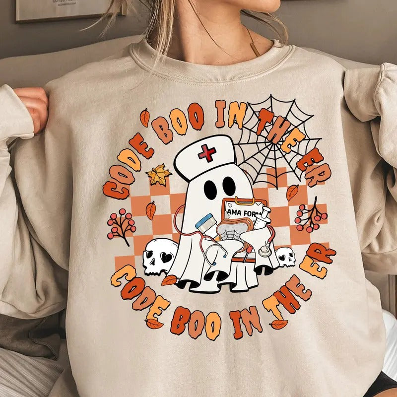 Code Boo In The Er Shirt, Halloween Nurse Shirt, Spooky Nurse Shirt, Emergency Room Shirt, Emergency Department Shirt, Cute Ghost Shirt