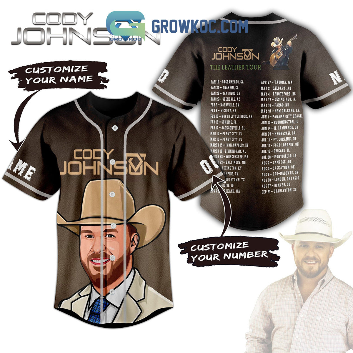 Cody Johnson The Leather Tour Personalized Baseball Jersey