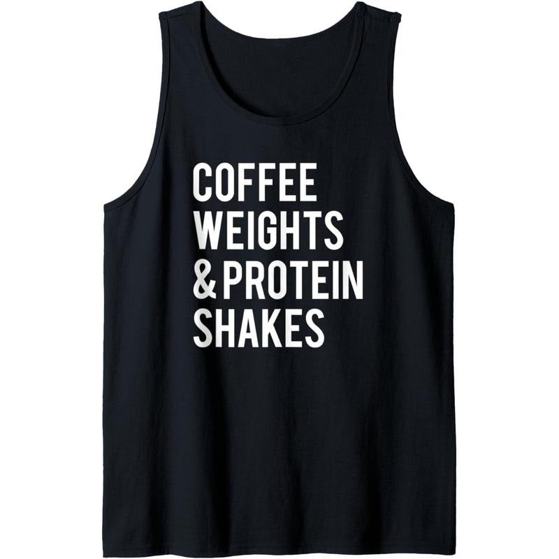 Coffee Weights Protein Shakes Funny Workout Gym Saying Gift Tank Top MADE IN USA