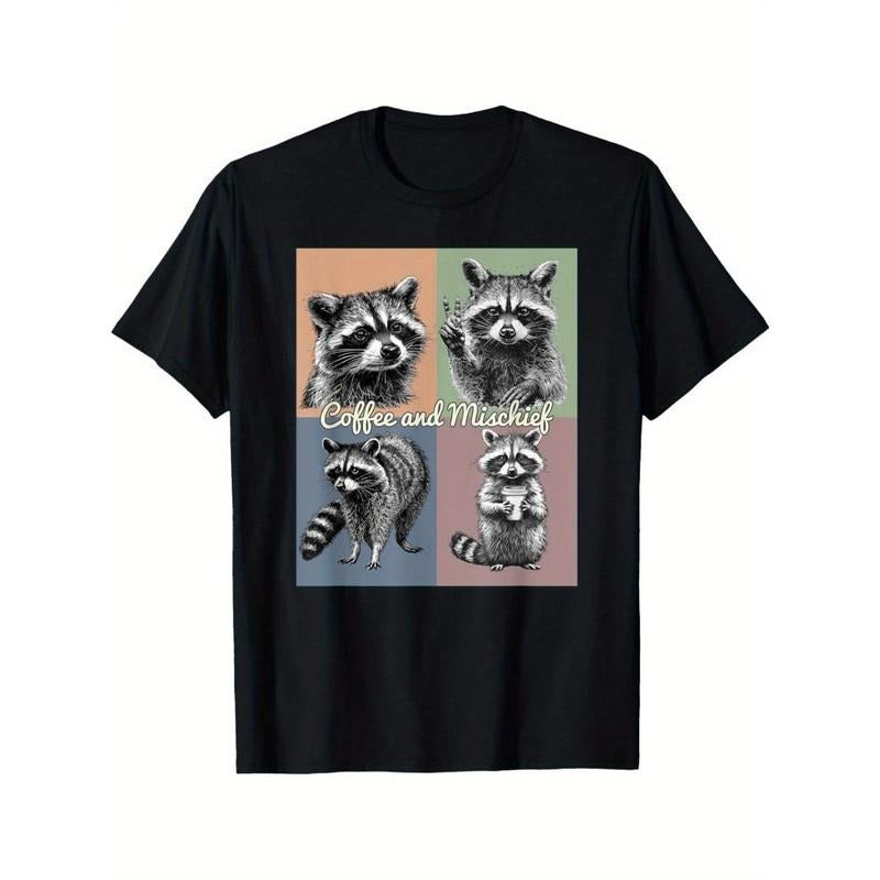 Coffee and Prank Trash Panda Cute Raccoon Men's T-shirt Made in USA
