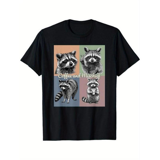 Coffee and Prank Trash Panda Cute Raccoon Men's T-shirt Made in USA
