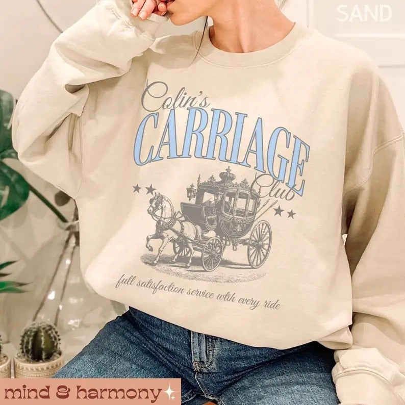 Colin Carriage Club Sweatshirt, Penelope Colin Sweater Season 3 Featherington Polin Social Club Book Inspired Crewneck Gossip Long Sleeve