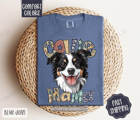 Collie Mama Comfort Colors, Dog Mom Tee, Cute Dog Mama Women's Tshirt