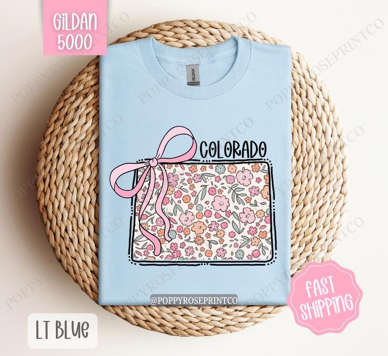 Colorado Gildan T-shirt, Cute Colorado State Shirt, Colorado Floral Bow Tee Hoodie, Sweatshirt | WearSparks.com
