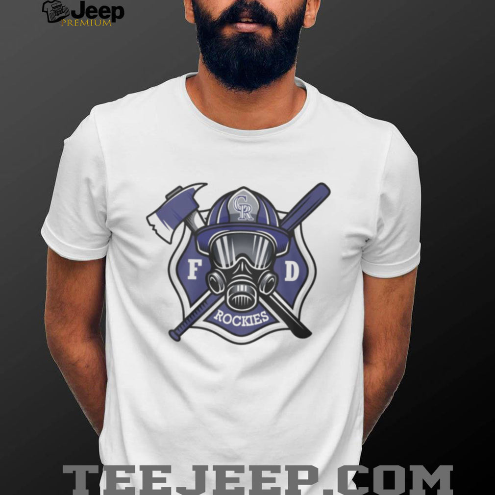 Colorado Rockies Fire Department FD Logo Baseball Fans First Responders White T Shirt