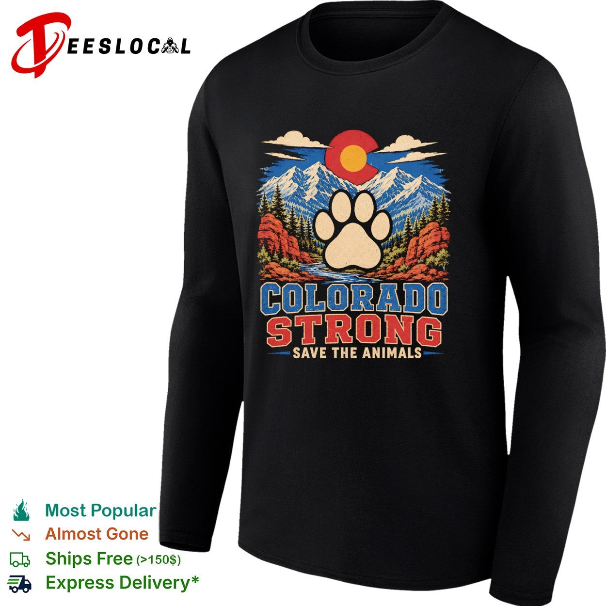 Colorado Strong Save the Animals Paw Print Mountain Sunset Landscape Nature shirt