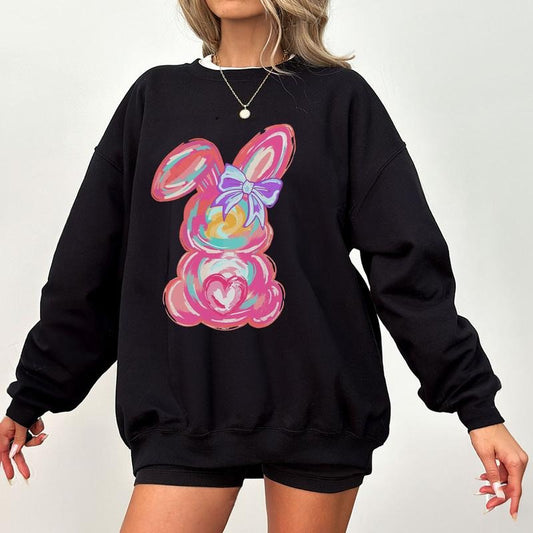 Colorful Brush Stroke Bunny Easter Shirt, Abstract Easter Bunny Tee, Spring Holiday Outfit, Cute Pastel Bunny Graphic Tee for Women